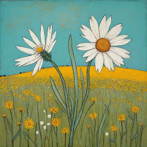 chamomile in wheat field,oxeye daisy,daisy flowers,marguerite daisy,daisies,margueritte,sun daisies,margriet,meadow daisy,australian daisies,marguerite,camomile flower,daisy flower,flowers field,flower painting,flower meadow,summer meadow,field flowers,flower field,blue daisies,Art,Artistic Painting,Artistic Painting 49