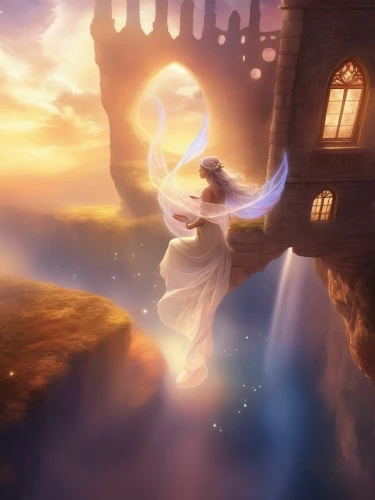 sylphs,fantasy picture,dreamfall,wisp,trine,falling star,sundering,asheron,astral traveler,dreamtime,realms,windsong,flying girl,dreamscape,fairies aloft,alfheim,fantasia,spellbinder,starlit,celestial event,Illustration,Realistic Fantasy,Realistic Fantasy 01