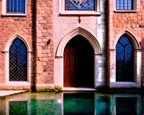 sunken church,church windows,stained glass windows,cloister,church window,stained glass,stained glass window,row of windows,castle windows,moated,buttresses,baptistry,hala sultan tekke,city moat,cloisters,baptismal,reflecting pool,moated castle,piscina,reflection in water,Photography,Artistic Photography,Artistic Photography 12