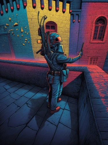 vigil,mute,sci fiction illustration,thermite,vigilante,troubadour,troubador,spaceguard,nacht,game illustration,alibi,siege,commandeur,vigilantes,banlieues,preparator,operator,moebius,dredd,azzarello,Illustration,Realistic Fantasy,Realistic Fantasy 25