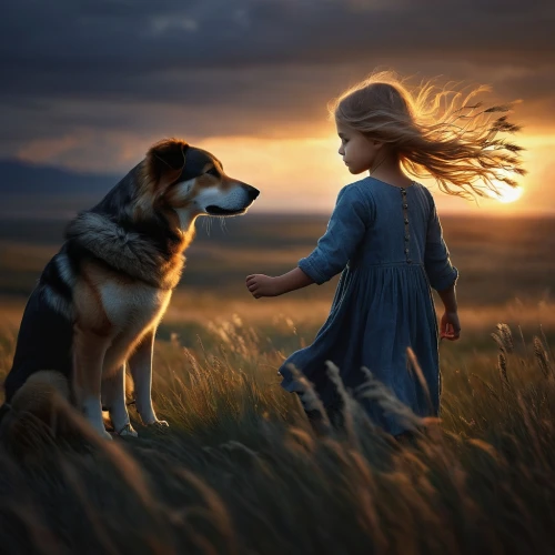 boy and dog,girl with dog,little girl in wind,heatherley,companion dog,little boy and girl,samen,magical moment,love for animals,howl,shepherd dog,companionship,dog angel,fantasy picture,photo manipulation,tenderness,dog photography,shepherd,human and animal,mans best friend,Photography,Documentary Photography,Documentary Photography 22