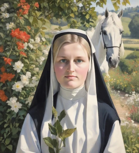 saint therese of lisieux,postulant,nunsense,lacordaire,lily of the field,novitiate,foundress,nun,postulants,rumspringa,mennonite,chavannes,lilly of the valley,nuns,the prophet mary,mediatrix,carmelite order,maidservant,bouguereau,the nun,Digital Art,Impressionism