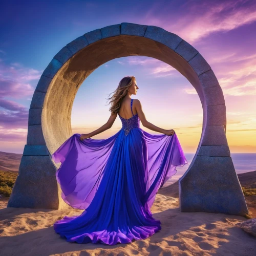 celtic woman,girl on the dune,girl in a long dress,enchantment,evening dress,celtic harp,harpist,blue enchantress,megara,purple dress,sailing blue purple,ball gown,long dress,eveningwear,amphitrite,la violetta,fantasy picture,morado,passion photography,ballgown,Photography,General,Realistic