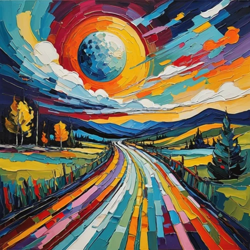 open road,the road,roads,long road,road,winding road,carretera,mountain road,art painting,oil painting on canvas,carreteras,highways,dream art,boho art,moon valley,crossroad,valley of the moon,winding roads,mountain highway,caminos,Conceptual Art,Oil color,Oil Color 08