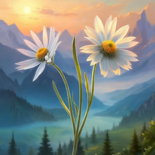 daisies,sun daisies,flower painting,wood daisy background,daisy flowers,flower background,coneflowers,mountain flowers,australian daisies,white daisies,blue daisies,marguerite daisy,margueritte,african daisies,mountain flower,shasta daisy,meadow daisy,oxeye daisy,alpine meadow,dandelion background,Illustration,Realistic Fantasy,Realistic Fantasy 01