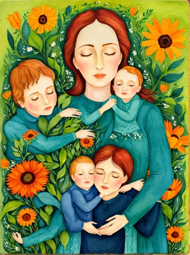 mother and children,mother with children,the mother and children,holy family,magnolia family,parents with children,parents and children,maternal,families,motherhood,kate greenaway,water-leaf family,matriarchs,mother's day,nurture,mamma,happy mother's day,famiglia,mothers,mother,Illustration,Paper based,Paper Based 10