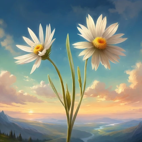 daisies,sun daisies,daisy flowers,white daisies,australian daisies,flower painting,flower background,margueritte,flower in sunset,marguerite daisy,shasta daisy,flower illustrative,flowers png,daisy flower,mountain flowers,african daisies,leucanthemum,mountain flower,oxeye daisy,blue daisies,Illustration,Realistic Fantasy,Realistic Fantasy 01