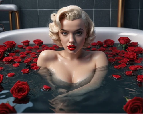 derivable,the girl in the bathtub,bathtub,valentine day's pin up,bathwater,valentine pin up,rose petals,red roses,red rose,water rose,marylyn monroe - female,marilynne,marilyn monroe,the blonde in the river,tub,dita,monroe,scent of roses,marilyn,with roses,Photography,General,Sci-Fi