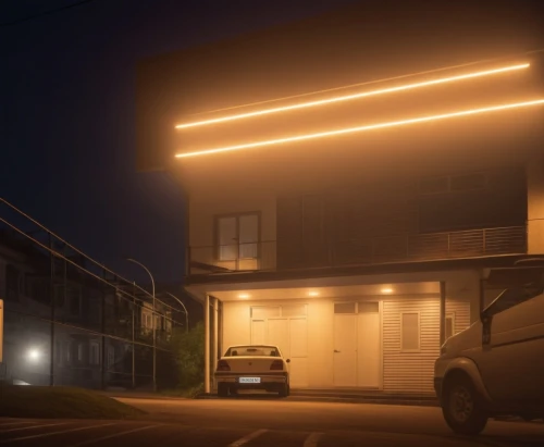 eichler,garage,penumbra,okudo,render,ambient lights,scene lighting,garages,suburb,straylight,shinbo,electrohome,hausser,lightwave,deakins,streetlight,weatherboard,night image,nishio,crewdson,Photography,General,Realistic