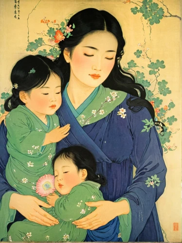mother with children,mother and children,ukiyoe,maternal,the mother and children,arhats,little girl and mother,oriental painting,guosen,japanese art,mother and infant,jiaying,kimono fabric,geishas,uemura,motherhood,rongfeng,wenzhao,kuniyoshi,yiping,Illustration,Japanese style,Japanese Style 21
