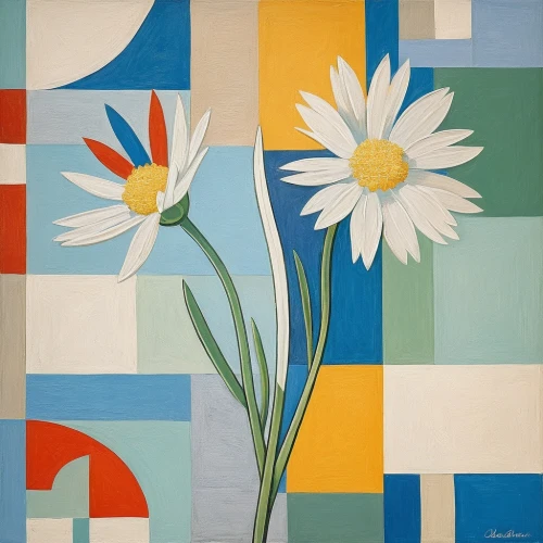 flower painting,margueritte,marguerite daisy,marguerite,mondriaan,retro modern flowers,henningsen,blue daisies,blumenfeld,tulip white,floral composition,mcfetridge,keeffe,mondrian,still life of spring,oilcloth,jonquils,bloemen,quilts,orphism,Art,Artistic Painting,Artistic Painting 45