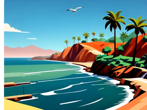 travel poster,beach landscape,tropical beach,beach scenery,coastal landscape,tropical sea,hawai,sand coast,tropicale,cartoon video game background,dream beach,hawaii,tropics,background vector,an island far away landscape,tropic,windward,south pacific,tropical island,pacific,Illustration,Paper based,Paper Based 22