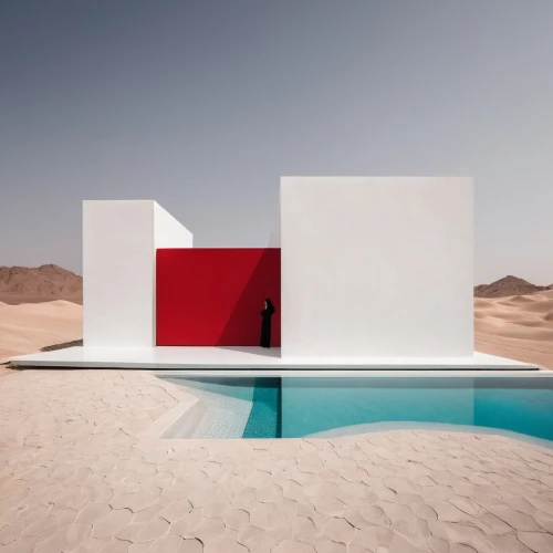 amanresorts,dunes house,cubic house,shulman,landscape red,pool house,cube stilt houses,whitebox,cube house,desert landscape,dug-out pool,horizontality,red place,red roof,infinity swimming pool,mahdavi,united arab emirates,dreamhouse,desert desert landscape,inverted cottage,Illustration,Black and White,Black and White 33