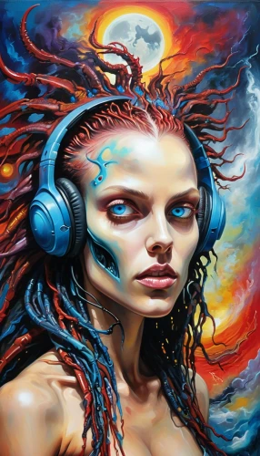 psytrance,medusa,music player,elektra,audiogalaxy,headphones,fantasy art,headphone,audio player,muzik,jasinski,electronic music,audiophiles,music background,promethea,listening to music,audiophile,binaural,audiofile,music,Conceptual Art,Oil color,Oil Color 20