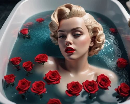 the girl in the bathtub,bathwater,bathtub,reductive,valentine day's pin up,valentine pin up,marilynne,water rose,marylin monroe,red roses,marilyn monroe,scent of roses,marylin,bathtubs,rose petals,the blonde in the river,red rose,marilyn,marilyng,with roses,Photography,General,Sci-Fi