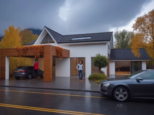 modern house,passivhaus,weatherboarding,carports,cubic house,wooden house,timber house,carport,smart home,mid century house,cube house,garages,ev charging station,smart house,electrohome,electric charging,homebuilding,residential house,3d rendering,folding roof,Photography,General,Realistic