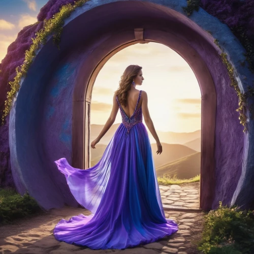 celtic woman,fantasy picture,megara,fairy door,fantasy art,blue enchantress,cinderella,lorien,enchanted,arwen,fairytale,faerie,rapunzel,girl in a long dress,cendrillon,enchanting,delenn,margaery,faery,fairy queen,Photography,General,Realistic