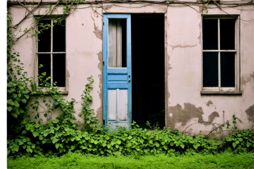 blue door,blue doors,old door,old windows,creepy doorway,french windows,abandoned house,old window,garden door,old house,window with shutters,doorways,dereliction,old home,doorway,disused,the door,the threshold of the house,shutters,wooden door,Illustration,Paper based,Paper Based 14