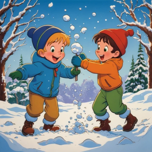 snow scene,cute cartoon image,caroling,snowville,snowshoers,christmas snowy background,carol singers,children's background,carolers,happy children playing in the forest,childhood friends,winter background,byler,shouf,children's christmas,merrymakers,schroeder,snowboarders,macaulays,neve,Illustration,Children,Children 01