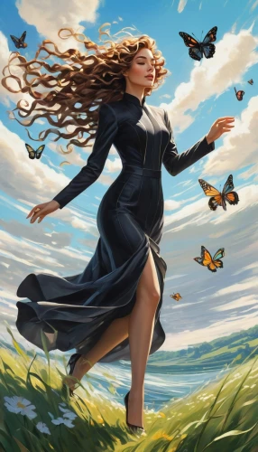 little girl in wind,butterfly background,chasing butterflies,margairaz,margaery,fantasy picture,world digital painting,butterflies,windhover,windswept,flying dandelions,flying girl,flying seeds,julia butterfly,sci fiction illustration,fantasy woman,anjo,sprint woman,windy,whirlwinds,Conceptual Art,Sci-Fi,Sci-Fi 24