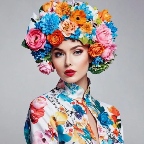 colorful floral,beautiful girl with flowers,vintage floral,flower hat,girl in flowers,jingna,demarchelier,flowered,floral,evgenia,flower wall en,floral japanese,beautiful bonnet,geisha girl,exotic flower,vintage flowers,splendor of flowers,flowery,rankin,flower girl,Photography,Fashion Photography,Fashion Photography 26
