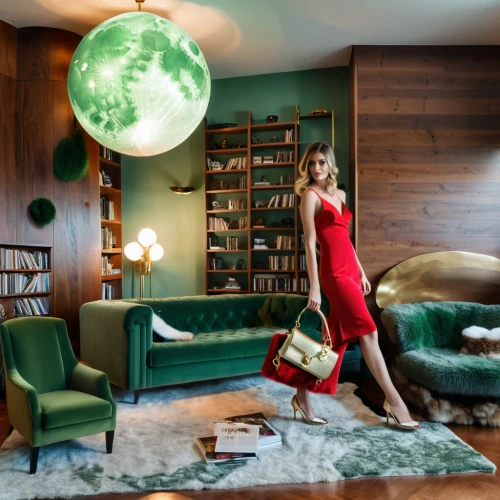 mid century modern,the living room of a photographer,green dress,green living,christmas room,red and green,in green,vanidades,playroom,sorrenti,livingroom,living room,hipgnosis,aniston,christmas woman,lady in red,vanity fair,retro christmas lady,red green,sagmeister,Photography,General,Realistic