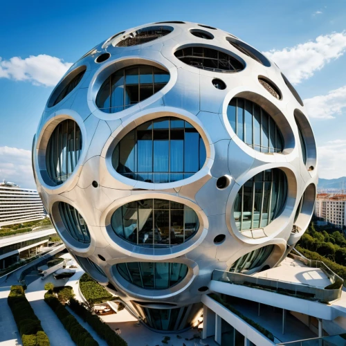 safdie,futuristic architecture,atomium,morphosis,spheres,glass sphere,futuristic art museum,perisphere,ball cube,honeycomb structure,biospheres,arcology,etfe,blavatnik,building honeycomb,musical dome,futuroscope,spherical image,sphere,modern architecture,Photography,General,Realistic