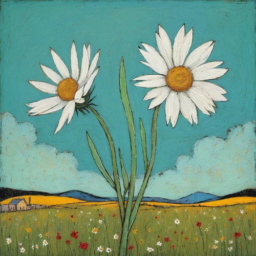 marguerite daisy,oxeye daisy,daisies,white daisies,margueritte,daisy flowers,sun daisies,chamomile in wheat field,australian daisies,marguerite,blue daisies,barberton daisies,meadow daisy,mousseau,white cosmos,flowers field,field flowers,flower painting,margriet,vincent van gough,Art,Artistic Painting,Artistic Painting 49