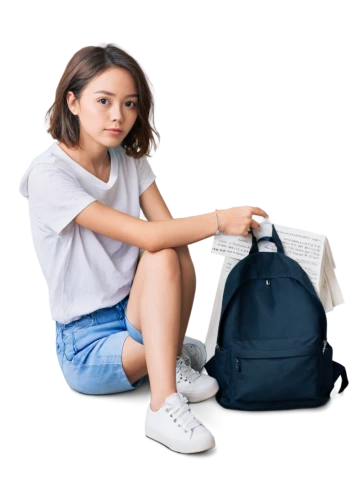 schoolbags,apraxia,girl sitting,schoolbag,school items,childrenswear,children's background,school enrollment,back-to-school package,children is clothing,school clothes,backpacks,childrearing,bookbags,schoolkid,girl on a white background,backpack,kindergartener,schoolchild,knapsack,Illustration,Paper based,Paper Based 20