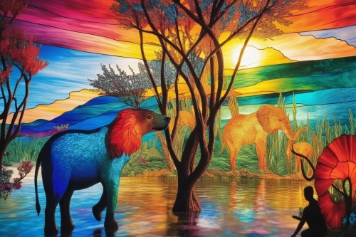 colorful tree of life,glass painting,colorful horse,colorful birds,whimsical animals,3d fantasy,colorful background,background colorful,fantasy art,fantasy picture,paper art,forest animals,imaginationland,art painting,amazonia,dream art,splendid colors,rainbow bridge,animal kingdom,colorful life,Unique,Paper Cuts,Paper Cuts 08
