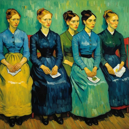 maidservants,midwives,suffragettes,young women,mennonites,hutterites,foundresses,sandalow,minutewomen,nurses,suffragists,meninas,deaconesses,hospital staff,hodler,women at cafe,matrons,mennonite,secretariats,suffragette,Conceptual Art,Oil color,Oil Color 02