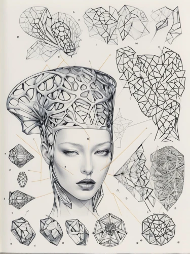 millinery,headpiece,facets,headdress,headdresses,milliner,doilies,headress,phrenology,biomechanical,brainwaves,milliners,head woman,zentangle,head kerchief,cd cover,fragmented,doily,sacred geometry,diwata,Unique,Design,Character Design