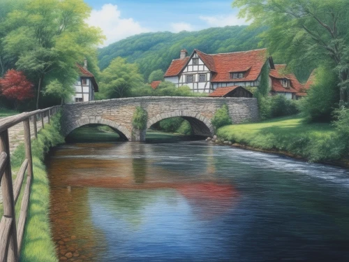 llangollen,highstein,watermill,bibury,water mill,knaresborough,regnitz,etherow,bakewell,watermills,pensford,runkel,millstream,pegnitz,fradley,bruseth,wupper,moulin,stone bridge,bickleigh,Illustration,Black and White,Black and White 08