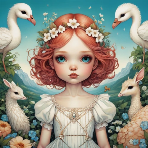 fairie,faery,ostara,seelie,flower and bird illustration,white dove,white bird,fantasy portrait,white swan,faerie,serafina,behenna,persephone,eglantine,birds of the sea,swan lake,flock of birds,heatherley,doves of peace,fantasy art,Illustration,Abstract Fantasy,Abstract Fantasy 11