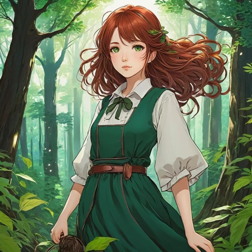 kvothe,forest background,forest clover,merula,mitsuru,cecilia,chihiro,titania,reynir,in the forest,merida,kokia,tokiko,saionji,rusalka,mineko,kouka,saori,farmer in the woods,fujisaki,Illustration,Japanese style,Japanese Style 18