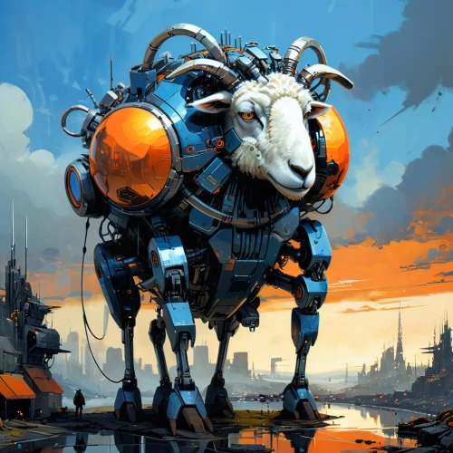 garrison,mecha,mech,oxen,onager,mechanized,the sheep,ruminant,robnik,oxcart,ramtron,bioshock,sheepherder,steamboy,goatflower,mechanize,wildstar,mechana,atlas,two sheep,Conceptual Art,Sci-Fi,Sci-Fi 01