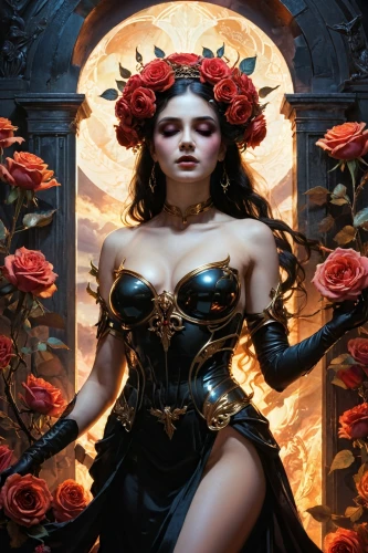 liliana,fantasy portrait,widow flower,black rose,persephone,fantasy woman,with roses,baoshun,margairaz,roses,way of the roses,queen of the night,sorceress,roses frame,valentierra,noble roses,fantasy art,masquerade,baroness,scent of roses