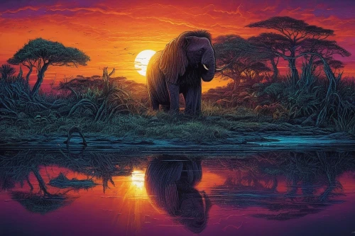 elephant,elephunk,serengeti,elephants,triomphant,elefante,african elephant,megafauna,zambezian,african elephants,african bush elephant,blue elephant,elefant,elephantmen,africa,olifant,zambezi,tuskers,safari,pink elephant,Illustration,Realistic Fantasy,Realistic Fantasy 25