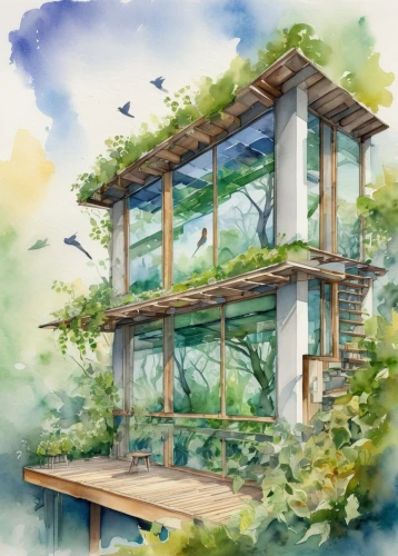 glasshouse,greenhouse,treehouses,tree house,frame house,forest house,garden elevation,glasshouses,aviaries,tree house hotel,conservatories,stilt house,treehouse,sunroom,greenhouse cover,grass roof,ecovillages,greenhouses,aviary,house in the forest,Illustration,Paper based,Paper Based 25