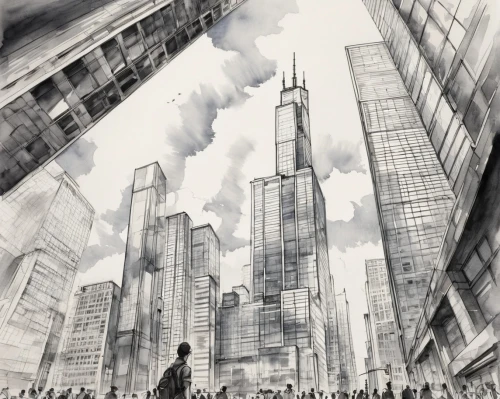 supertall,city scape,tall buildings,cityscapes,schuiten,coruscant,gotham,black city,skyscraping,schuitema,shangai,megacities,gothams,lemire,cityscape,sci fiction illustration,highrises,motorcity,unbuilt,skylines,Illustration,Paper based,Paper Based 30