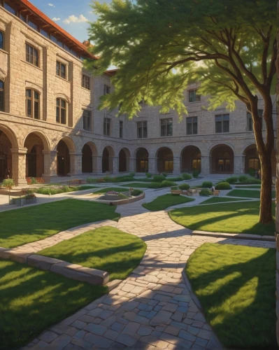 stanford,courtyard,courtyards,stanford university,quadrangle,cwru,school design,tcu,sapienza,dormitory,grandcourt,dorms,schoolyard,paved square,ocu,apartment complex,townhouses,3d rendering,unl,cloistered,Illustration,Retro,Retro 14