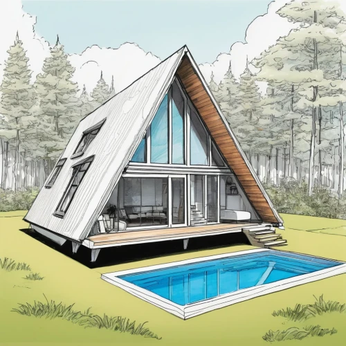 inverted cottage,folding roof,sketchup,pool house,electrohome,summer house,grass roof,cubic house,cube house,houses clipart,house drawing,prefab,deckhouse,floating huts,smart house,house shape,cooling house,summer cottage,holiday home,frame house,Illustration,American Style,American Style 03