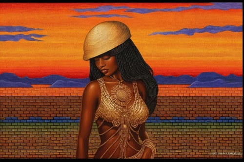 yellow sun hat,african woman,amerykah,tassili n'ajjer,nefertiti,the hat-female,kemet,the hat of the woman,high sun hat,erykah,woman's hat,african american woman,baduizm,african art,afar tribe,girl on the dune,ordinary sun hat,neferhotep,neferneferuaten,sun hat,Illustration,Realistic Fantasy,Realistic Fantasy 21