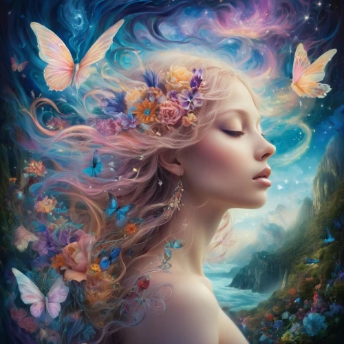 faerie,faery,fairie,flower fairy,fairy queen,fairy,dreamscapes,fairy galaxy,little girl fairy,fantasy art,mystical portrait of a girl,fairy world,fairies aloft,butterfly background,fantasy picture,sylphs,fantasy portrait,diwata,fairyland,dreamtime,Illustration,Realistic Fantasy,Realistic Fantasy 37