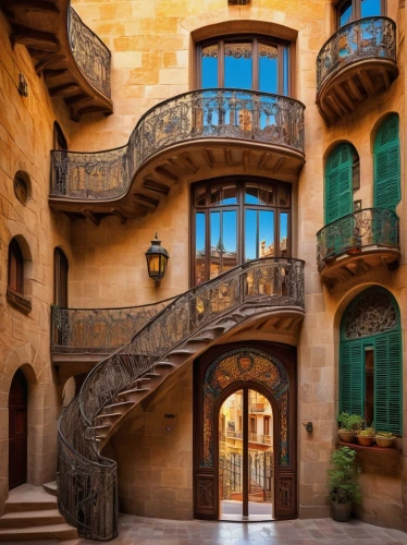 riad,balconies,outside staircase,archways,persian architecture,balcones,casbah,winding staircase,iranian architecture,palma de mallorca,spiral staircase,doorways,beautiful buildings,alcazar of seville,staircases,alcazar,bazian,haveli,hanging houses,courtyard,Art,Classical Oil Painting,Classical Oil Painting 13