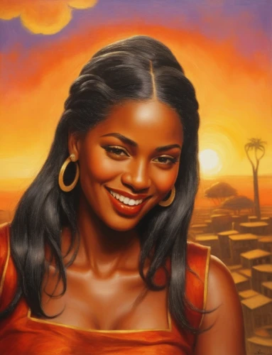 african woman,ibibio,oluchi,nzinga,african american woman,kemet,oshun,nigeria woman,nubia,azilah,africana,aeshna,kelefa,freema,amaka,thyatira,khokhloma painting,asherah,maliana,world digital painting,Illustration,Realistic Fantasy,Realistic Fantasy 21