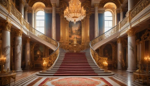 royal interior,europe palace,versailles,entrance hall,residenz,cliveden,moritzburg palace,the royal palace,villa cortine palace,ritzau,royal palace,grandeur,foyer,palladianism,dunrobin castle,baroque,château de chambord,frederiksborg,baglione,the palace,Illustration,Abstract Fantasy,Abstract Fantasy 07