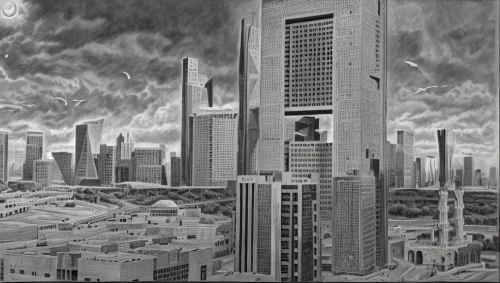 metropolis,schuiten,schuitema,skyscraping,arcology,zamyatin,highrises,megacities,megalopolis,skyscrapers,black city,cybercity,cityscape,dystopian,the skyscraper,city skyline,deodato,skyscraper,sci fiction illustration,megapolis,Art sketch,Art sketch,Ultra Realistic