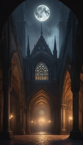 haunted cathedral,ravenloft,hall of the fallen,shadowgate,theed,portal,moonlit night,gothic church,cathedral,castlevania,hogwarts,moonlit,archway,gothic,fantasy picture,blackgate,moonsorrow,archways,neogothic,castle of the corvin,Conceptual Art,Fantasy,Fantasy 17