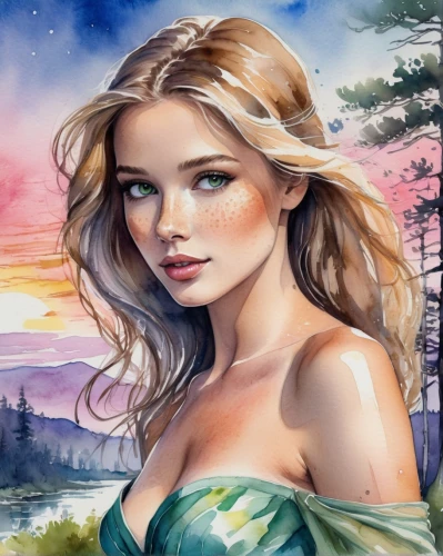 fantasy art,fantasy portrait,fantasy picture,behenna,landscape background,ellinor,celtic woman,jessamine,fairie,etain,faerie,margaery,world digital painting,margairaz,faery,girl on the river,beleriand,photo painting,romantic portrait,mermaid background,Illustration,Paper based,Paper Based 25